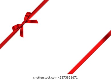 Red Ribbon Bow Realistic shiny satin with shadow place on corner for decorate your wedding invitation card ,greeting card,certificate,coupon or gift boxes vector EPS10 with copy space.