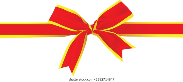 Red Ribbon Bow Realistic shiny satin with shadow long horizontal ribbon for decorate your wedding invitation card ,greeting card or gift boxes vector.