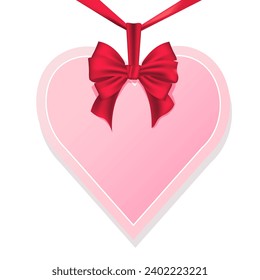 Red Ribbon Bow Realistic shiny satin with heart