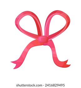 Red ribbon bow. Romantic decoration element. Stock vector illustration isolated on white background in flat cartoon style.