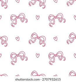 Red ribbon or bow seamless pattern background for wrapping, print and wallpaper