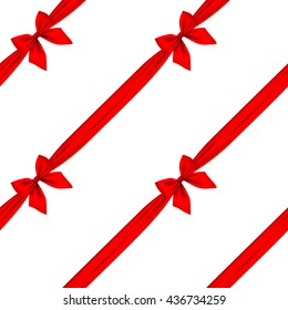 Red ribbon and bow seamless pattern background isolated on white. Vector illustration