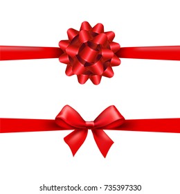 Red Ribbon Bow Set Gradient Mesh Vector Illustration