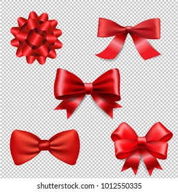 Red Ribbon Bow Set Isolated With Gradient Mesh, Vector Illustration