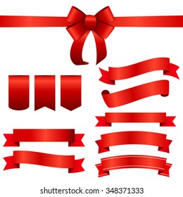 Red Ribbon and Bow Set. Vector illustration EPS10
