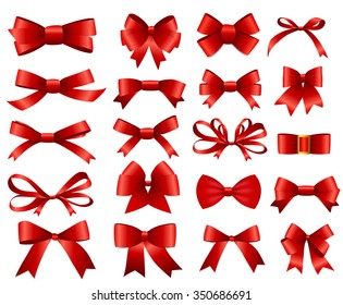 Red Ribbon And Bow Set For Your Design. Vector Illustration EPS10