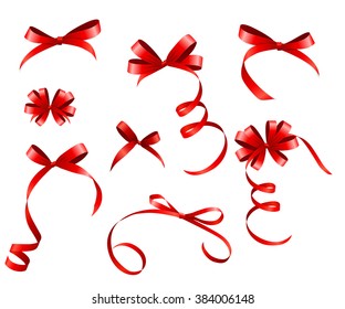 Red Ribbon and Bow Set for Your Design. Vector illustration EPS10