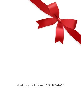 Red ribbon and bow with shadow isolated on white background, Mesh illustration vector