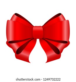Red ribbon bow. Shiny 3d symbol. Vector illustration isolated on white background