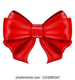 Red ribbon bow. Shiny 3d symbol. Vector illustration isolated on white background