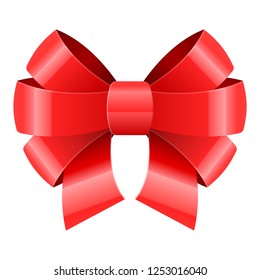 Red ribbon bow. Shiny 3d symbol. Vector illustration isolated on white background