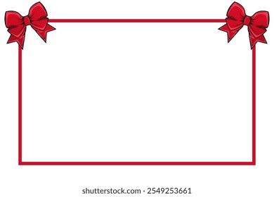 Red Ribbon Bow with Square Line isolated on white background. Holiday decoration. Ribbon Gift Box Vector illustration