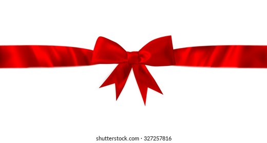 Red ribbon with bow with tails isolated on white background. EPS 10 vector file included