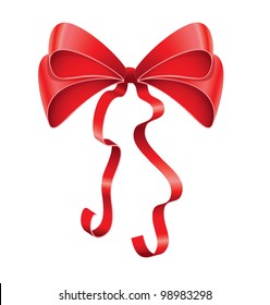 Red ribbon bow tied up for present