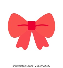 Red ribbon bow. Valentine's day, holiday celebration, love, romance, february concepts. Flat decorative vector design isolated illustration.