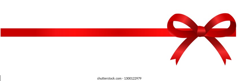 Red ribbon with bow . Vector illustration.