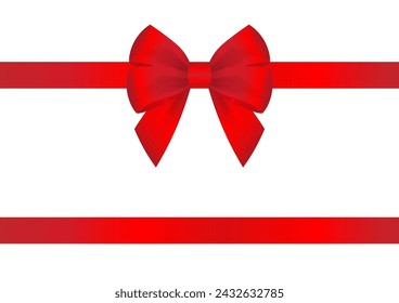 Red Ribbon Bow. Vector Illustration Isolated on White Background. 