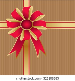 Red ribbon with bow . Vector illustration.