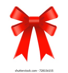 Red ribbon bow. Vector illustration, isolated on white background.