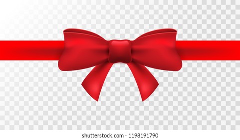 Red ribbon with red bow. Vector isolated bow decoration for holiday present. Gift element for card design.