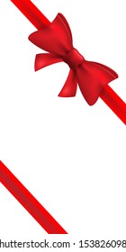 Red ribbon with red bow. Vector isolated bow decoration for holiday present. Gift element for card design.