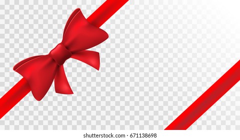 Red ribbon with red bow. Vector isolated bow decoration for holiday present. Gift element for card design.