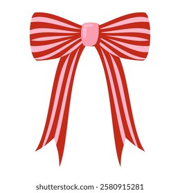 A red ribbon bow in vintage style on white background.