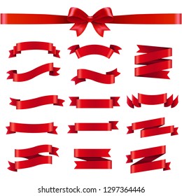 Red Ribbon And Bow White Background With Gradient Mesh, Vector Illustration