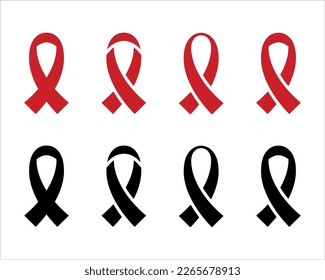 Red Ribbon or breast cancer awareness icons symbol sign, vector illustration