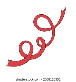 Red ribbon in cartoon style. Tape for rhythmic gymnastics or decoration design. Cute vector illustration isolated on white background