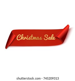Red Ribbon. Christmas Sale. Vector Illustration