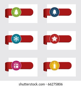 red ribbon christmas tabs with sparkle motifs, vector illustration