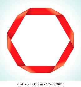 Red Ribbon circle frame. Curled tape border isolated on white background. Vector EPS8 Illustration