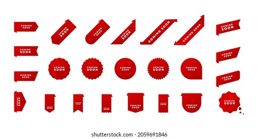 Cinta roja con texto de próxima aparición. Anuncio de nuevo producto. Anuncio. EPS vectorial 10. Aislado en segundo plano.