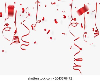 red ribbon and confetti celebration background 