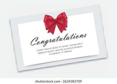 Red ribbon congratulation card on white background, perfect for achievement or celebration designs.