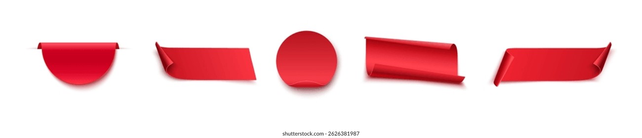Red ribbon with curls vector collection. Decorative festive ribbon set.