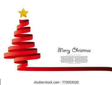 Red Ribbon Curve Design Christmas Tree