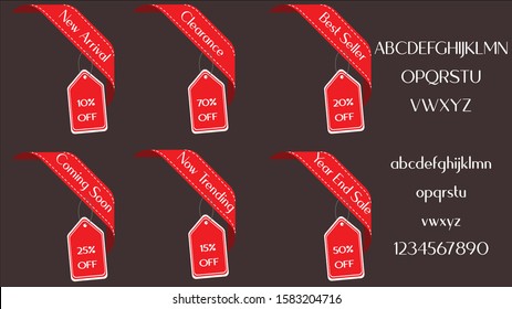 red ribbon description with discount tag. Special offer sale red tag. Discount offer price label. an advertising campaign