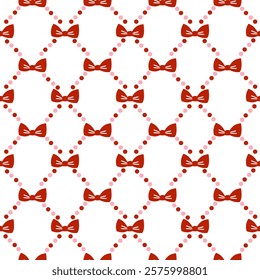 Red ribbon with dot arygle on white background. Vector.