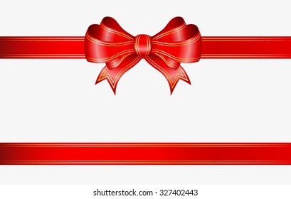 red ribbon and elegant bow with gold lines