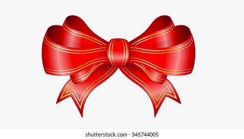 red ribbon and elegant bow with gold lines on light background