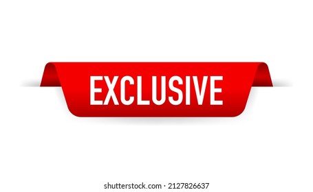 Red ribbon Exclusive. Banner on white background. Vector illustration.