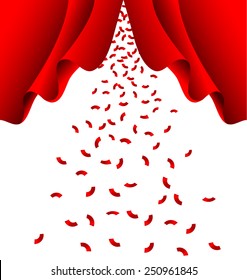 Red ribbon fall from red curtain vector