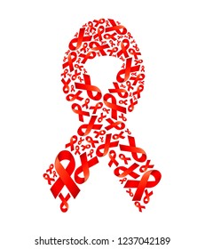 Red ribbon fill in ribbon shape. World AIDS Day. Aids Awareness icon design for poster, banner, t-shirt. Vector illustration isolated on white background.