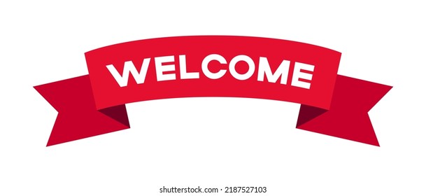 Red ribbon flag with welcome text web banner vector illustration