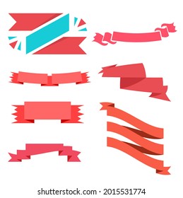 Red ribbon flat banners set white background free
