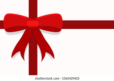 Red ribbon flat design. Vector illustration. Big red bow for Christmas invitation, greeting, gift card. Isolated with white background.