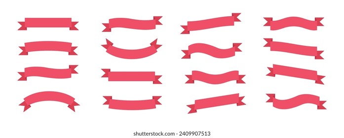 Red ribbon flat set. Banner vector