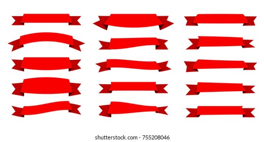 Red ribbon. Flat vector ribbons banners flat isolated on white background, Illustration set of red tape